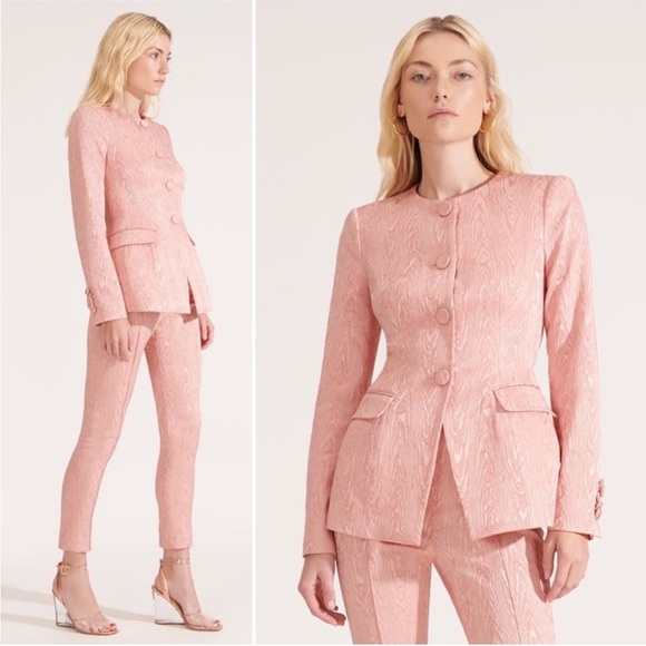 NWT Veronica Beard Pink Textured Blazer & Pants Suit Set Blazer 4 Pants 6 - Picture 3 of 13